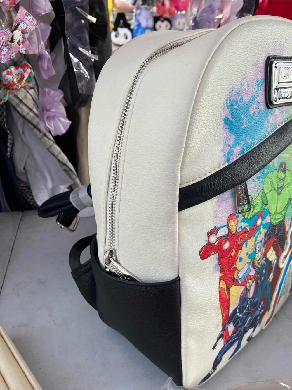 Loungefly Kids White Marvel Superhero Backpack with Multicolor Graphics